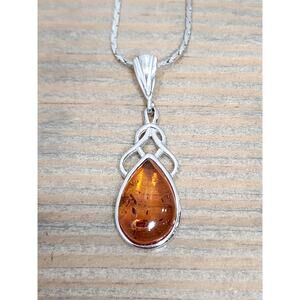 NK Sterling Silver 925 Baltic Amber Pendant With Chain 24"